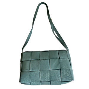 STELLA BIANCA Made In Italy Woven Pebbled Leather adjust Crossbody Handbag Blue